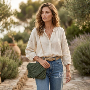Bolso amor al macramé verde.