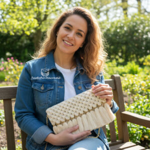 Bolso de macramé cisne beige.