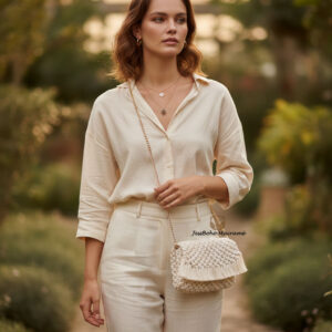 Bolso chico de macramé horizonte beige.