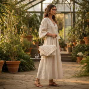 Bolso grande amor al macramé beige.