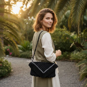 Bolso de macramé paz negro.