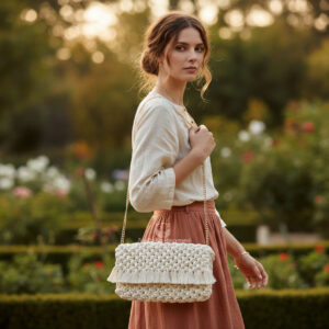Bolso de macramé horizonte beige.