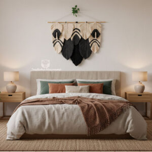 Decoración tapiz de macramé Búho-oscuro.