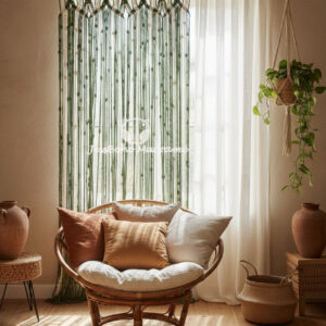 Cortina de macramé Aurora verde.