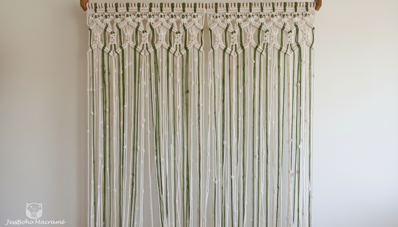 Cortina de macramé Aurora verde.
