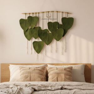 Decoración tapiz de macramé Chara verde.