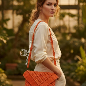 Bolso amor al macramé naranja.