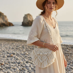 Bolso de macramé corazón.