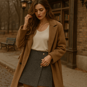 Falda-short gris tejido.
