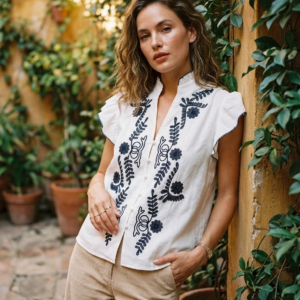 Blusa con bordado flores.